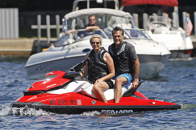 Mitt and Ann Romney on a Sea-Doo watercraft Mitt and Ann Romney on a Sea-Doo watercraft